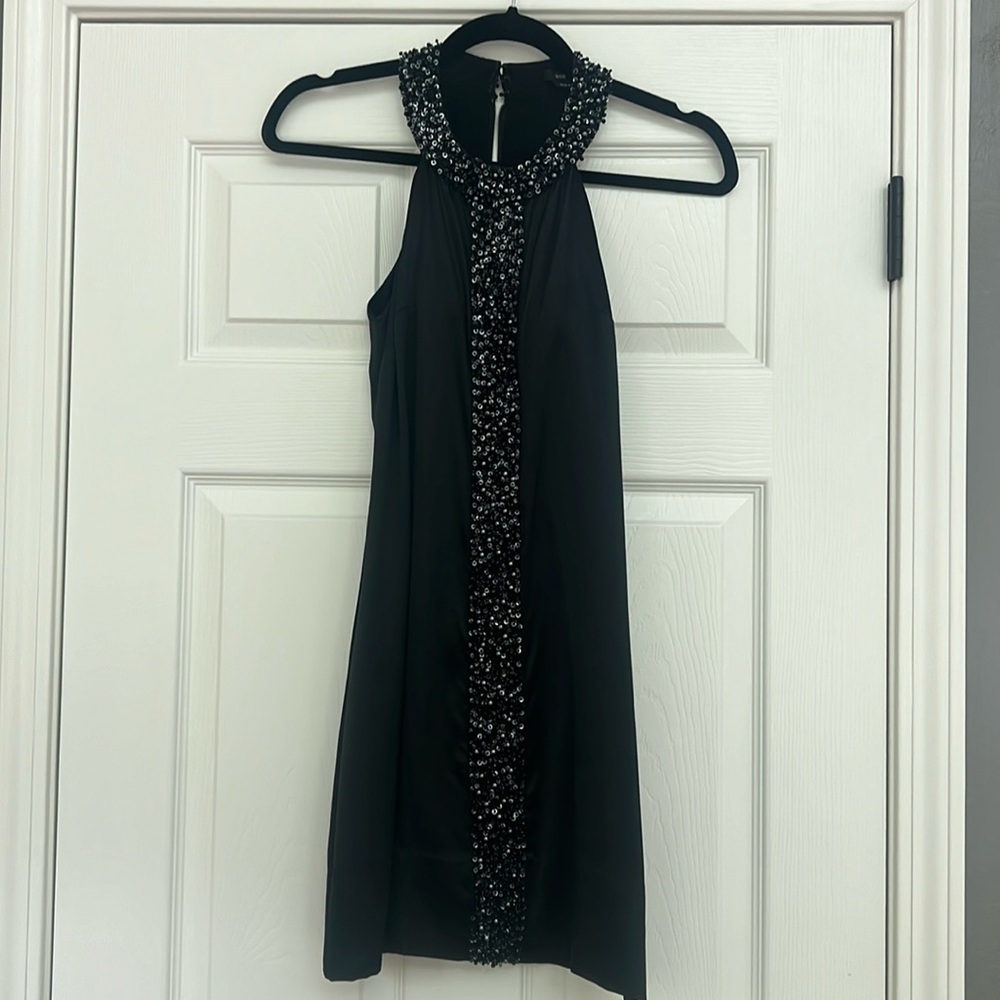 BCBGMAXAZRIA Black Beaded Halter Mini Cocktail Dress Size 0